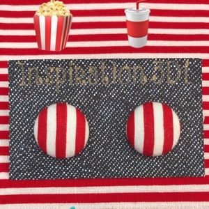 Red & White Stripes Button Earrings